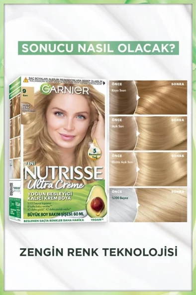 Garnier Nutrisse Yoğun Besleyici Kalıcı Krem Saç Boyası 9 Sarı - Resim 3
