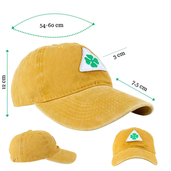 Perlotus Vintage Yıkamalı Pamuk Şapka Dört Yapraklı Yonca Nakışlı Sarı - 5