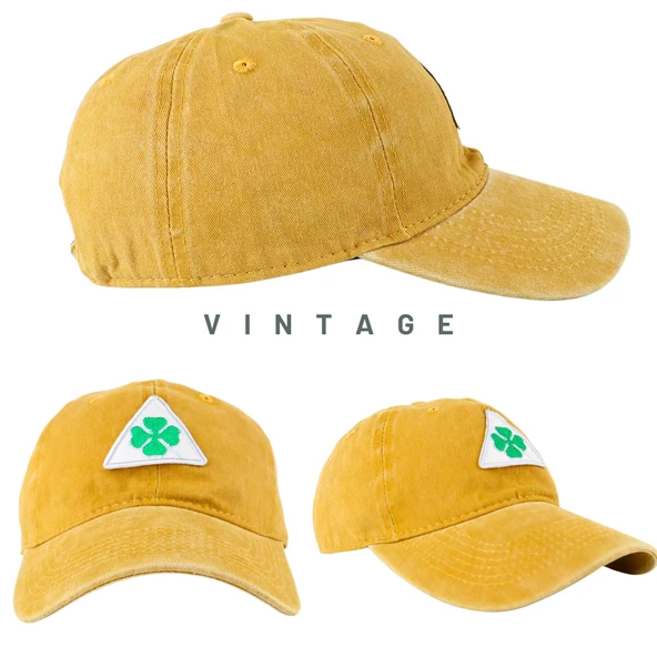 Perlotus Vintage Yıkamalı Pamuk Şapka Dört Yapraklı Yonca Nakışlı Sarı - 9