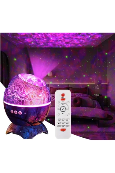 Dinazor Yumurta Galaksi Işık Projektörü Kumandalı Gece Lambalı Yıldızlı Atmosfer Bluetooth Hoparlör - 11