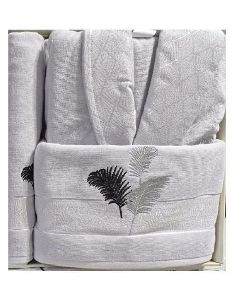 Özdilek Pamuklu 6 Parça Aile Bornoz Seti-Golden Palm Antrasit A.Gri - 3