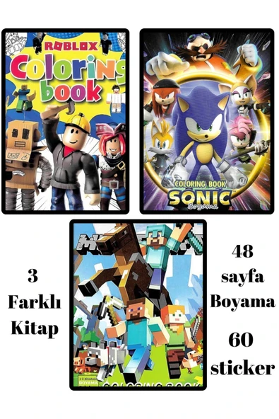 Minecraft Roblox Sonic boyama kitabı seti (boyama, sticker, arka kapak maske)