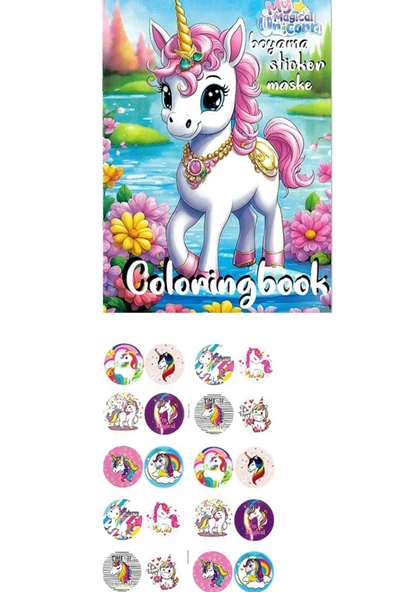 4'lü set PawPatrol Unicorn Pijamaskeliler Lilo boyama kitabı seti(boyama, sticker, arka kapak maske) - 4