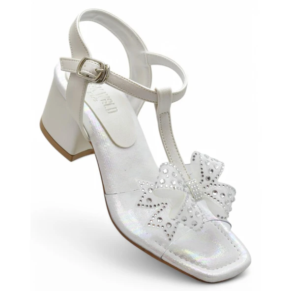 353 Abiye Kız Çocuk Topuklu Ayakkabı Taşlı Açık Kız Çocuk Nişan Abiye Ayakkabısı - 6