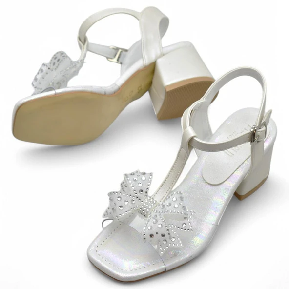 353 Abiye Kız Çocuk Topuklu Ayakkabı Taşlı Açık Kız Çocuk Nişan Abiye Ayakkabısı - 8
