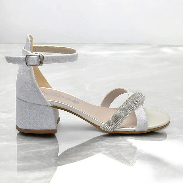 351 Abiye Kız Çocuk Topuklu Ayakkabı Taşlı Açık Kız Çocuk Nişan Abiye Ayakkabısı - 2