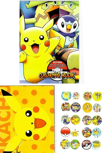 5'li Sonic Pokemon Arabalar Futbol Spiderman boyama kitabı seti(boyama, sticker, arka kapak maske) - 5