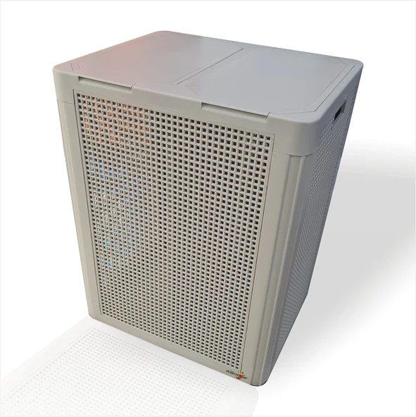 Büyük Sağlam Renkli Beyaz Çift Bölmeli Kapaklı Delikli Hava Alan Demonte Kirli Çamaşır Sepeti Kutusu