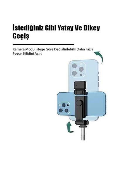 Uzaktan Kumandalı Selfie Çubuğu 70cm Tripod Ios ve Android Uyumlu Siyah - 5
