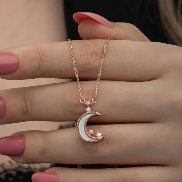Lucky Life Kadın Gümüş Rose Ay Yıldız Kadın Kolye