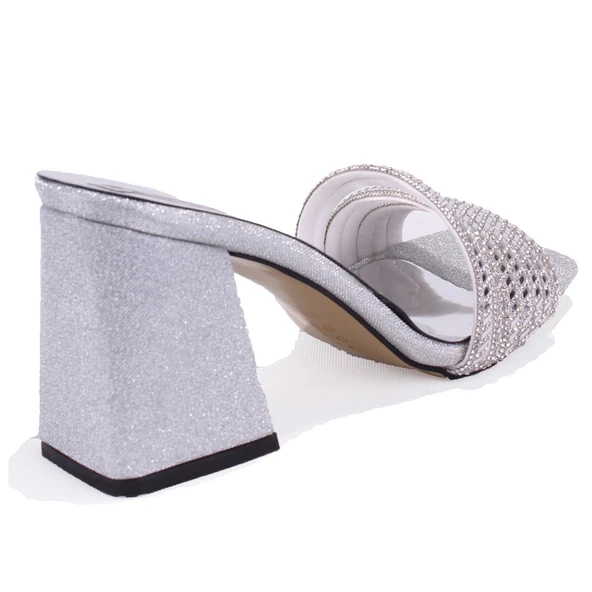 Dagoster DZA07-1284108 Gümüş Topuklu Abiye Kadın Terlik - 4