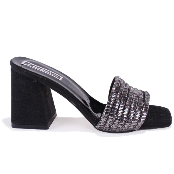 Dagoster DZA07-1284108 Siyah Topuklu Abiye Kadın Terlik - 2