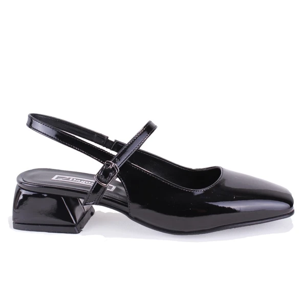 Dagoster DZA07-81500 Siyah Rugan Klasik Topuklu Kadın Ayakkabı - 2