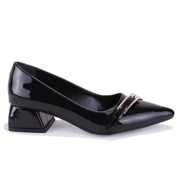 Dagoster DZA07-1274309 Siyah Rugan Klasik Topuklu Kadın Ayakkabı - 2