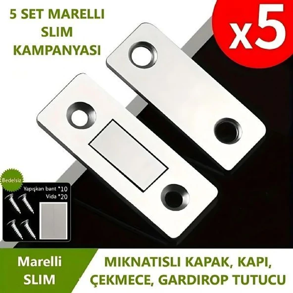 Marelli SLIM mıknatıslı kapak tutucu kapı, çekmece tutucu, çıt çıt 5 adet ürün görseli 1