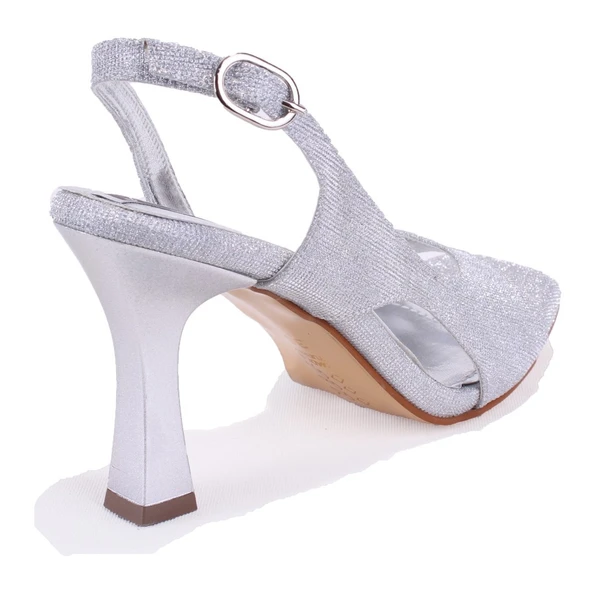 Dagoster DZA07-928455 Gümüş Simli Abiye Topuklu Kadın Ayakkabı - 4