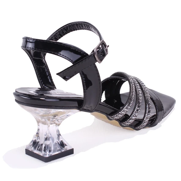 Dagoster DZA07-1284055 Siyah Rugan Şeffaf Topuklu Abiye Kadın Ayakkabı - 4