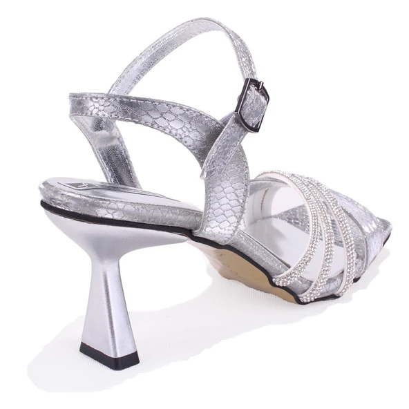 Dagoster DZA07-1284058 Gümüş Kısa Topuklu Abiye Kadın Ayakkabı - 4
