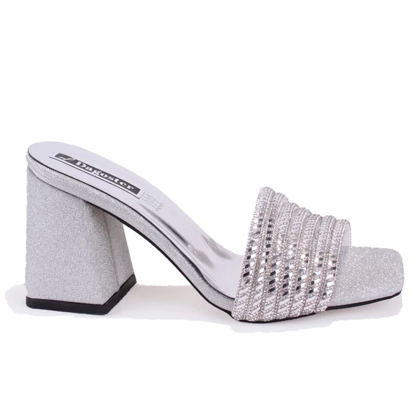 Dagoster DZA07-1284108 Gümüş Topuklu Abiye Kadın Terlik - 2