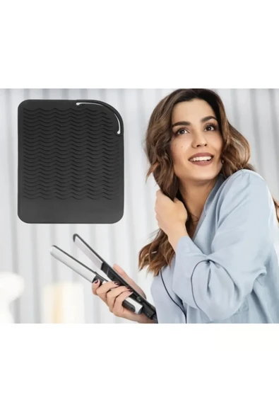 TİNEKE  Saç Maşası Isıya Dayanıklı Silikon Mat Kaymaz Düz Isıya Dayanıklı Mat - 6