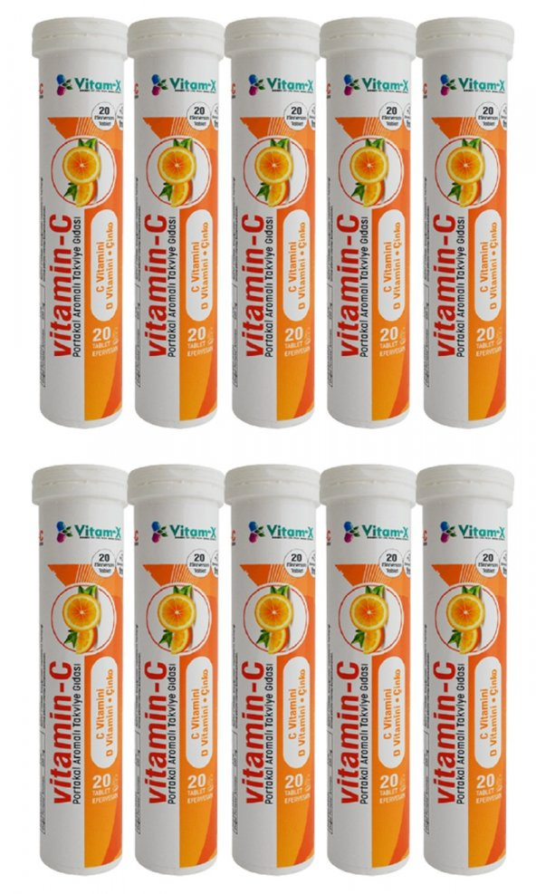 Vitam-X Vitamin C + D Vitamini + Çinko 10x20 Efervesan Tablet