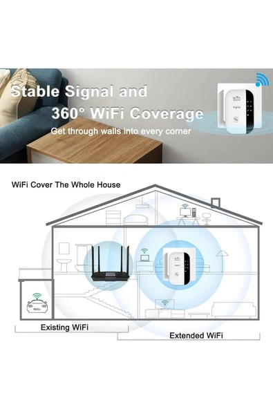 Menzil Genişletici 300 Mbps Wireless-N WiFi Repeater Sinyal Güçlendirici Ev Ofis İş Yeri İçin - 3