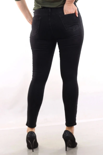 Kadın Taş İşlemeli Kot Pantolon Siyah 49122 - 4