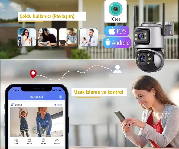 ICSEE VİVA232 6MP DUAL LENS 360° GÖRÜŞ HAREKETLİ  WATERPROOF GECE GÖRÜŞ SESLİ GÖRÜŞME AKILLI KAMERA - 5