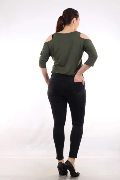 Kadın Taş İşlemeli Kot Pantolon Siyah 49122 - 3
