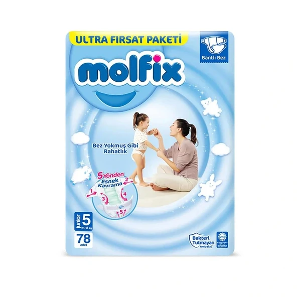 Nessiworld Molfix Bebek Bezi Ultra Fırsat Paketi 5 Beden 11-18 Kg 78 Adet ürün görseli