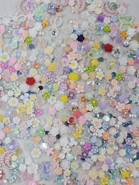 Tırnak Süsleme Charm Nail Art Charm Taşları Çiçek Dizayn Mix 3D Tırnak Süsleri - Resim 2