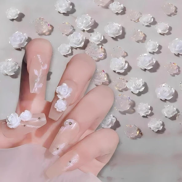 Tırnak Süsleme Charm Nail Art Charm Taşları Çiçek Dizayn Mix 3D Tırnak Süsleri - Resim 3