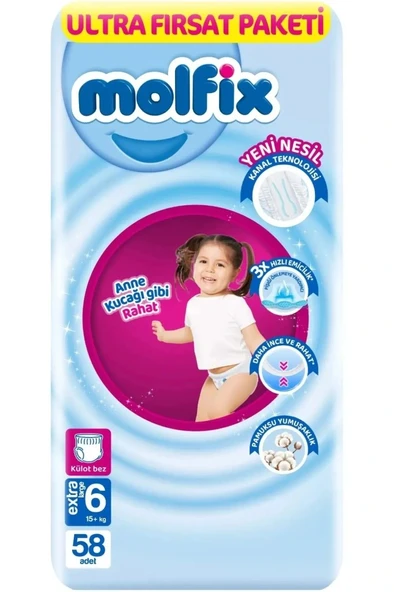 Nessiworld Molfix Külot Bez Ultra Fırsat Paketi 6 Beden 15+ Kg 58 Adet ürün görseli 1