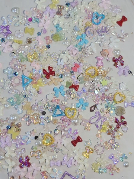 Tırnak Süsleme Charm Nail Art Charm Taşları Fiyonk Dizayn Mix Renk 3D Tırnak Süsleri 042 - Resim 2
