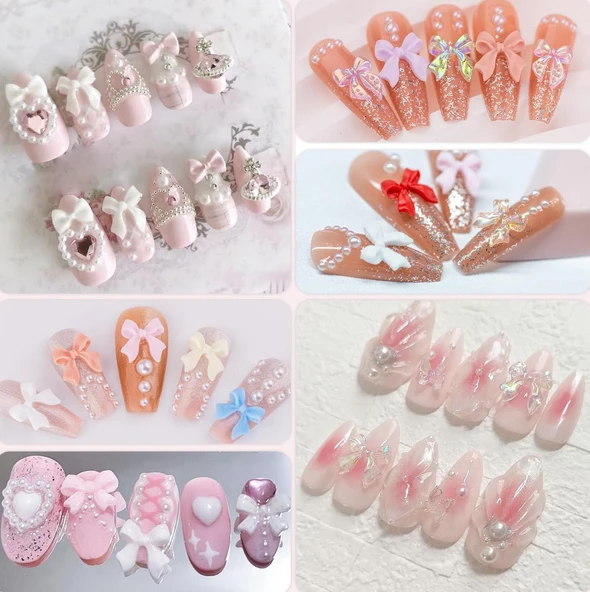 Tırnak Süsleme Charm Nail Art Charm Taşları Fiyonk Dizayn Mix Renk 3D Tırnak Süsleri 042 - Resim 3
