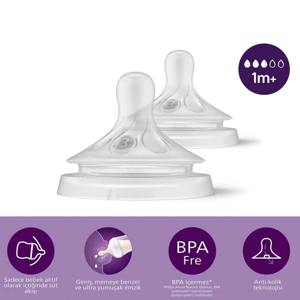 Nessiworld   Avent Doğal Tepkili Natural Response 2'Li Biberon Emziği No:3 1+ Ay ürün görseli