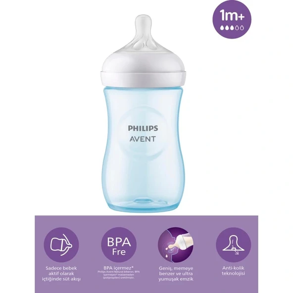 Nessiworld   Avent Doğal Tepkili Natural Response PP Biberon 260ml 1+ Ay Mavi ürün görseli