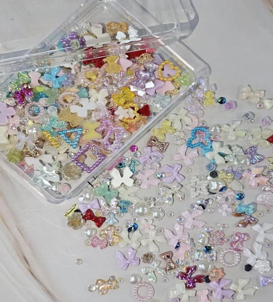 Tırnak Süsleme Charm Nail Art Charm Taşları Fiyonk Dizayn Mix Renk 3D Tırnak Süsleri 042 ürün görseli