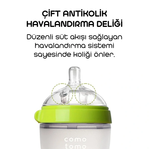 Nessiworld Comotomo Antikolik Silikon Biberon 250 ml 3-6 Ay Yeşil - Resim 3