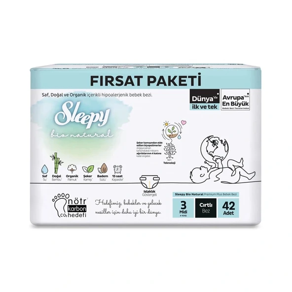 Nessiworld Sleepy Bio Natural Bebek Bezi Fırsat Paketi 3 Beden 42 Adet ürün görseli 1