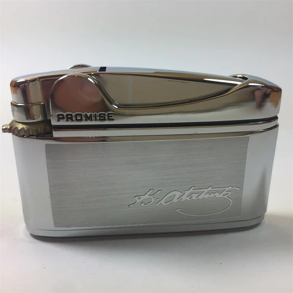 Atatürk İmzalı İbelo Tarz Gazlı Çakmak Gümüş Renk - Resim 3