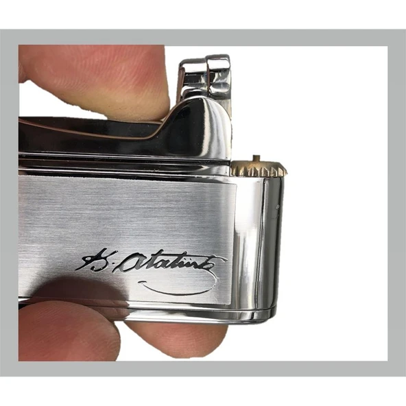 Atatürk İmzalı İbelo Tarz Gazlı Çakmak Gümüş Renk - Resim 5