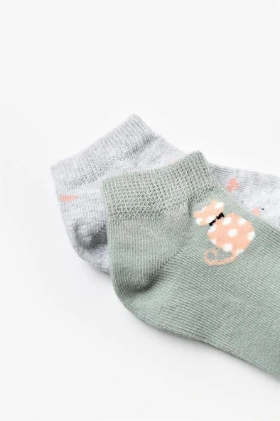 Nessiworld Nessiworld Bibaby Biorganic Cat 2'Li Yaş Patik Çorap 68427 Mint Gri - 2