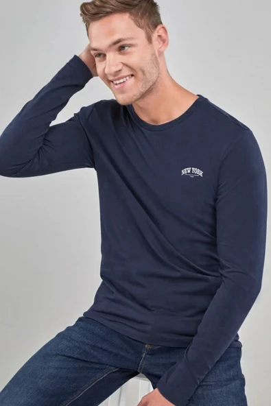 Erkek Uzun Kollu New York Baskılı Baskılı Tshırt SPR25TS37 - 5
