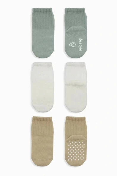 Nessiworld Bistyle Basic Kaymaz Penye Soket Çorap 3'Lü BS10107 Nil Ekru Bej - 2