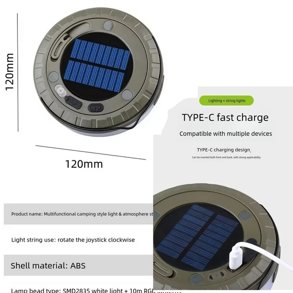 Solar Güneş Enerjili Şarjlı 8 Mt Led Kamp Lambası Işıldak Fener Dekor Lambası Peri Renkli Şerit Led - 5