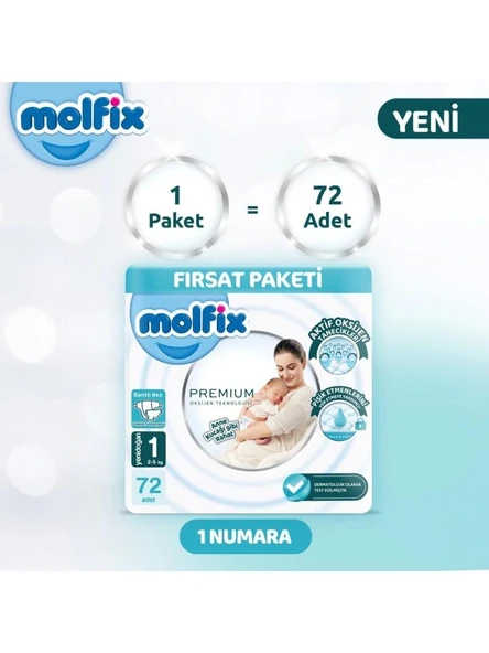 Nessiworld Molfix Premium Bebek Bezi Fırsat Paketi 1 Beden 2-5 Kg 72 Adet - 2