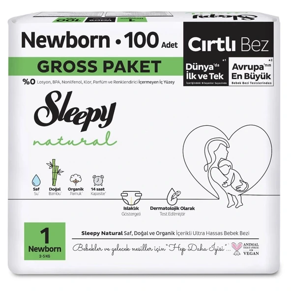 Nessiworld Sleepy Natural Bebek Bezi Gross Paket 1 Beden 2-5 Kg 100 Adet ürün görseli 1