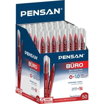 Pensan Büro Kırmızı Tükenmez Kalem 1Mm 2270 50 Li Paket