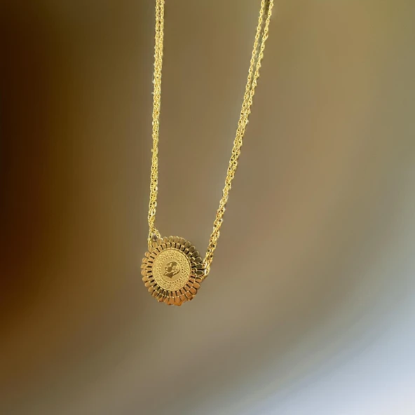 Gold Renk Antialerjik 316L Çelik Çiçek Motifli Kolye Şık ve Zarif Tasarım